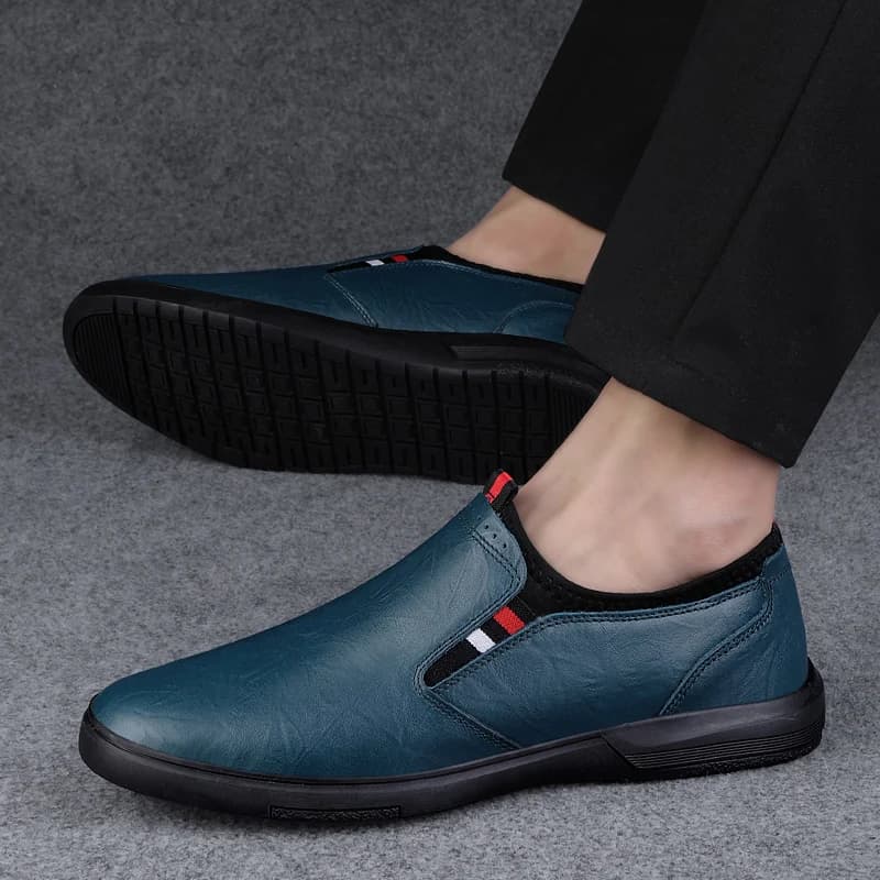 Blue Business Leather Shoes Casual Shoes for Men Slip-on Loafers Soft Italian Style Flats Super Light Moccasins Plus Size 37-46