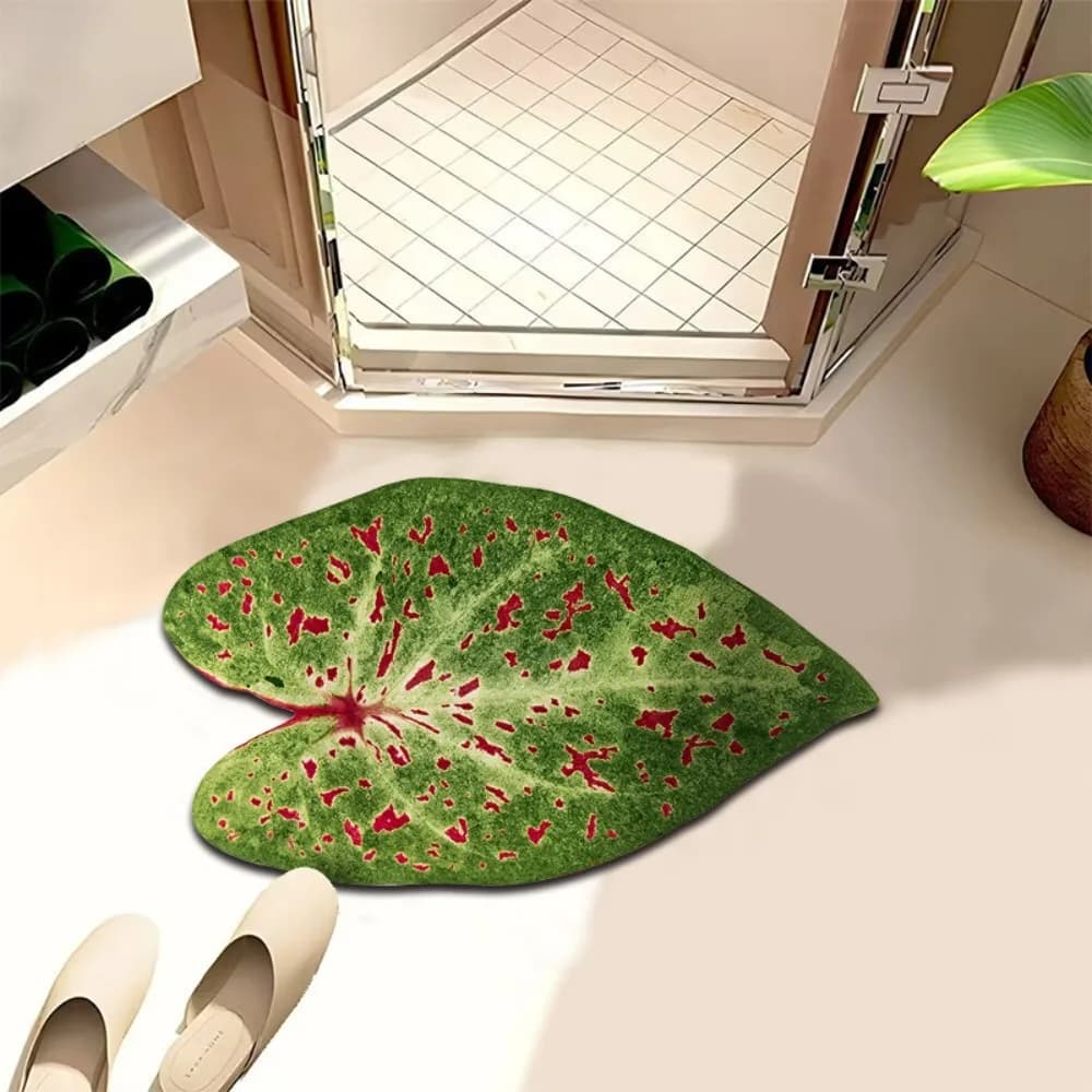 Diatom Mud Material Diatomite Floor Mat Easy To Clean Slip Resistant Base Non Slip Doormat Green Leaf Pattern Entryway Door Mat