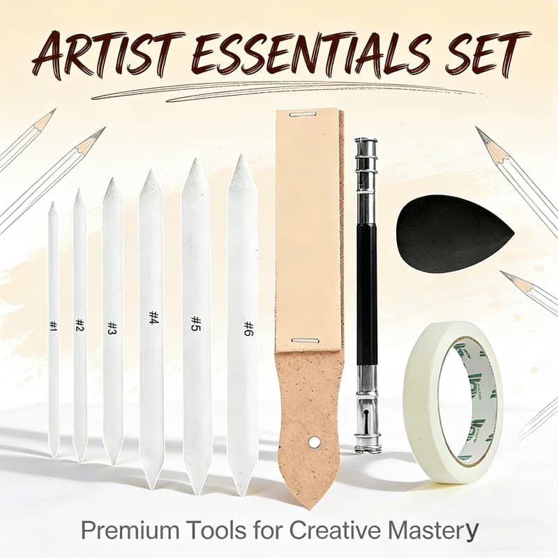 Blending Paper Stumps Set, Sketch Tortillon Drawing Tools Pencil Extender, Sandpaper, Sponge for Artists, Students, Charcoal Art