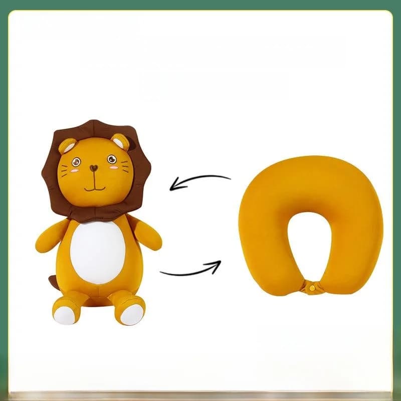 Cuscino a Forma di Leone Cartoon, Cuscino a U Reversibile per Supporto Collo, Cuscino da Viaggio Portatile