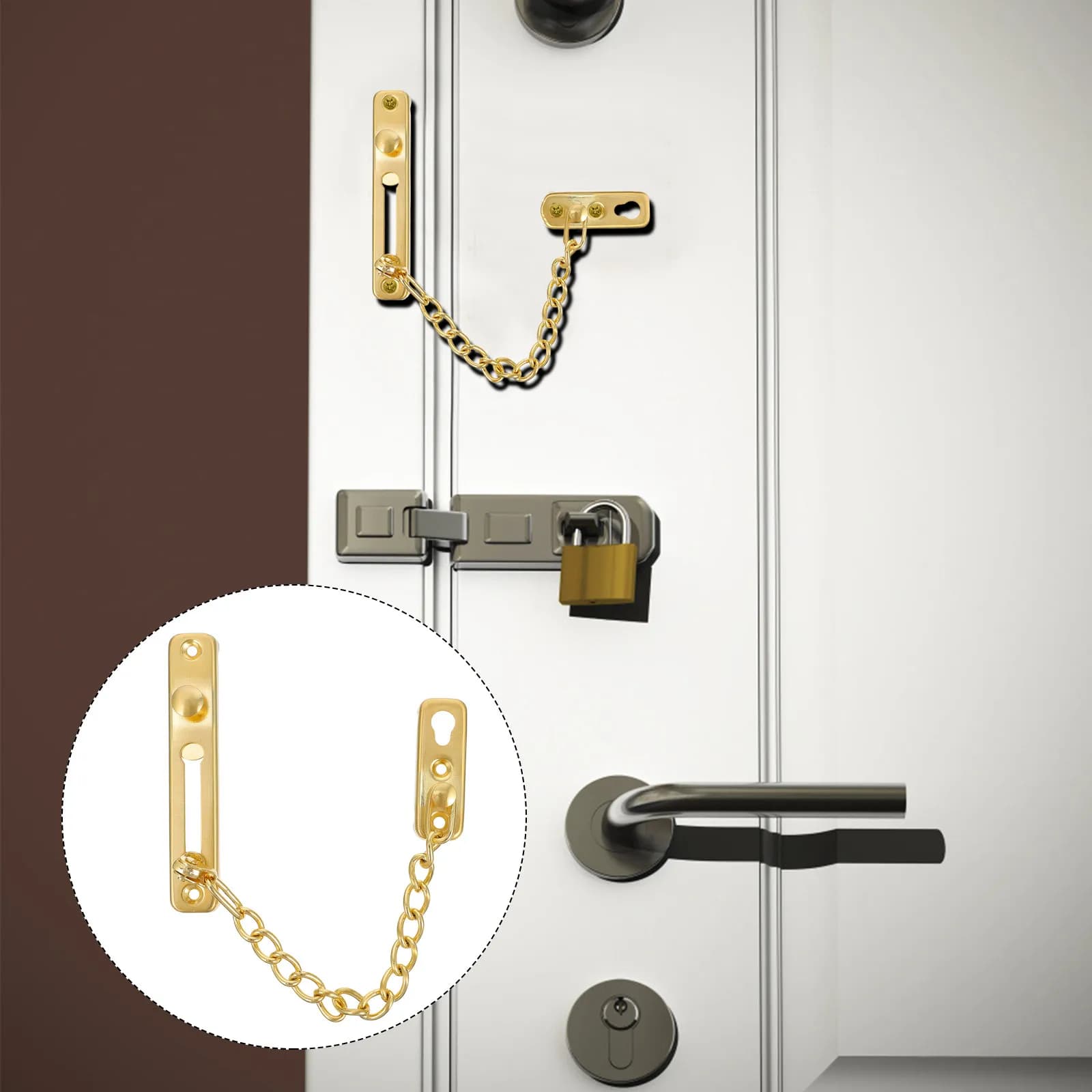 Set di 1 Catena di Sicurezza Premium in Acciaio Inox per Porte Interne ed Esterne, Protezione Bambini e Anti-Intrusione