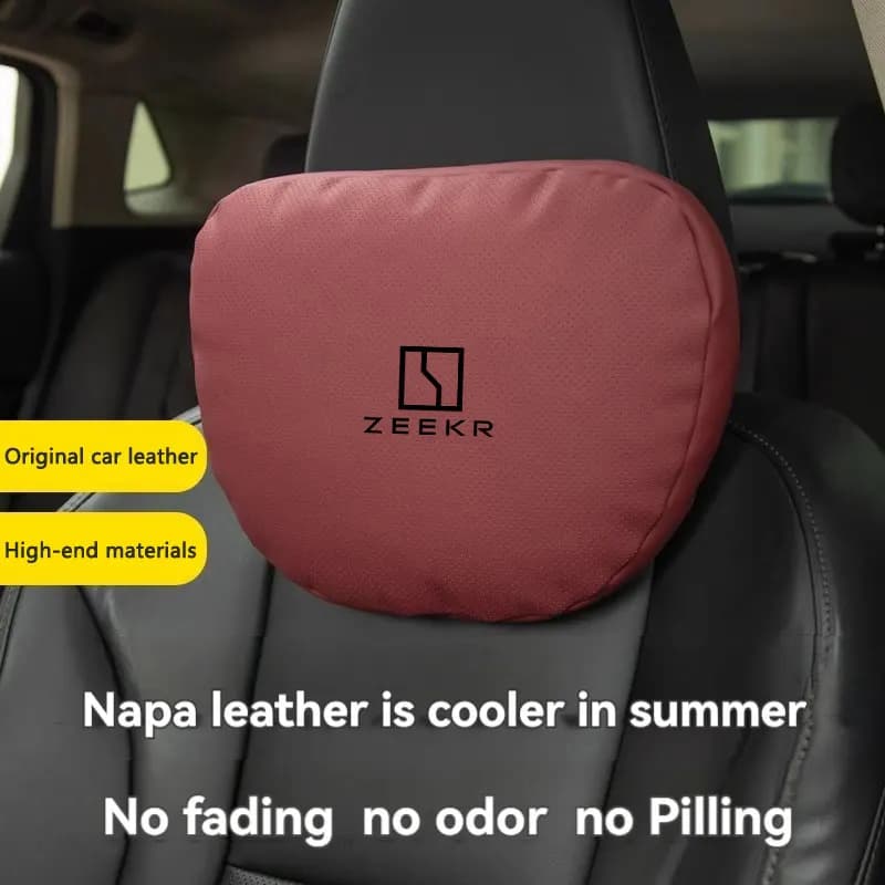 Cuscino per il collo in pelle per auto Poggiatesta per sedile Supporto lombare Cuscino per protezione del collo per seggiolino auto per colonna vertebrale con logo Zeekr per auto Zeekr 001 009
