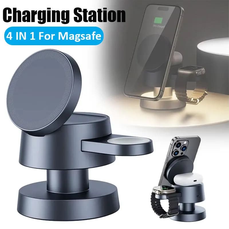 Wireless Phone Charger Holder with Magnetic Light 4 in 1 for iPhone 16 15 14 13 12 Pro Max Apple Watch 9 8 Airpods Pro Quick Charging