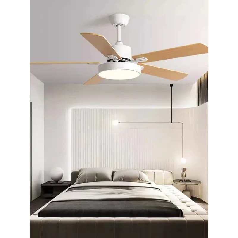 2025 Lampada da ventilatore in stile europeo Lampada da soffitto integrata per soggiorno, sala da pranzo, camera da letto, lampada a sospensione silenziosa a 5 foglie per ventilatore domestico
