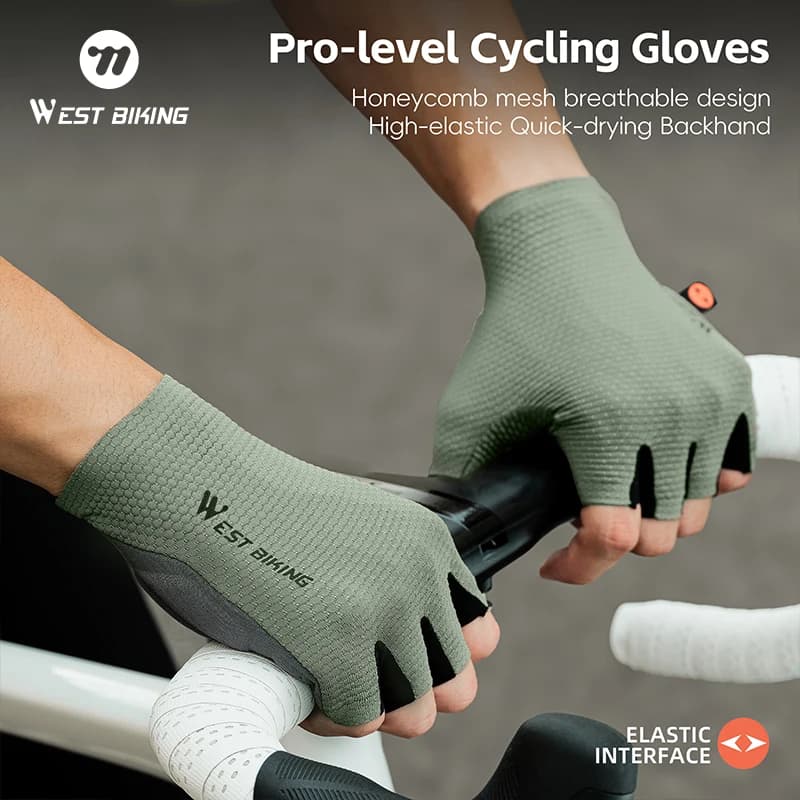 Guanti da Ciclismo WEST BIKING Traspiranti in Rete, Mezze Dita, Antiscivolo, Asciugatura Rapida, Assorbimento degli Urti per Moto, MTB, Bici da Strada