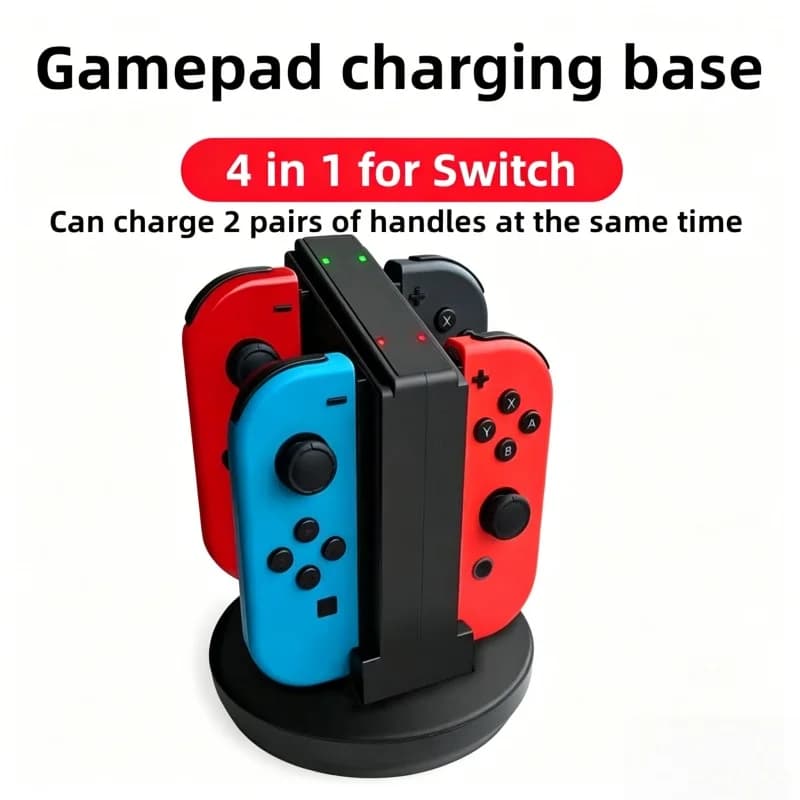 Dock di Ricarica 4 in 1 per Joypad Switch, Stazione di Ricarica Multifunzione per 4 Controller Contemporaneamente