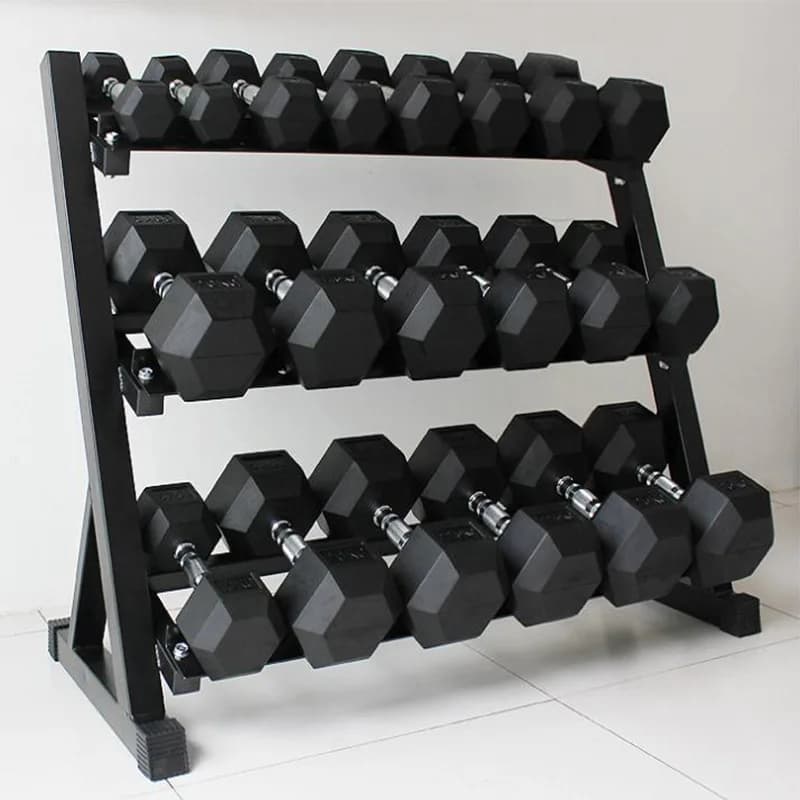 Wholesale Home Gym Commercial Use 3 Tier Layers Hex Dumbbell Rack Metal Steel Frame Weights Vertical Display Storage Dumbbellpro