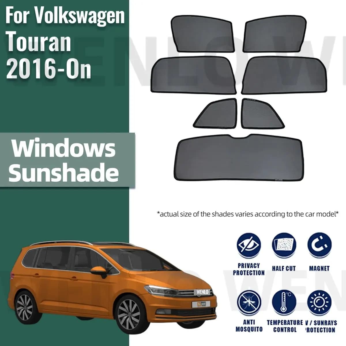 Per Volkswagen VW Touran 2016-2023 2024 parasole per auto scudo magnetico anteriore parabrezza telaio tenda finestra laterale posteriore parasole