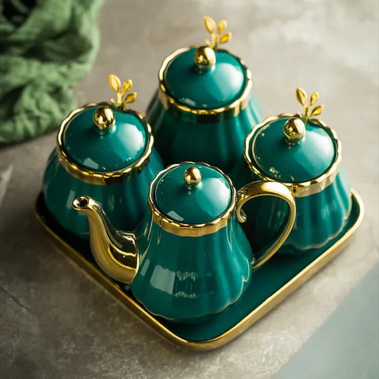 Set di Barattoli per Spezie in Ceramica Verde, Stile Nordico, Oliera, Saliera, Zuccheriera, Accessori da Cucina