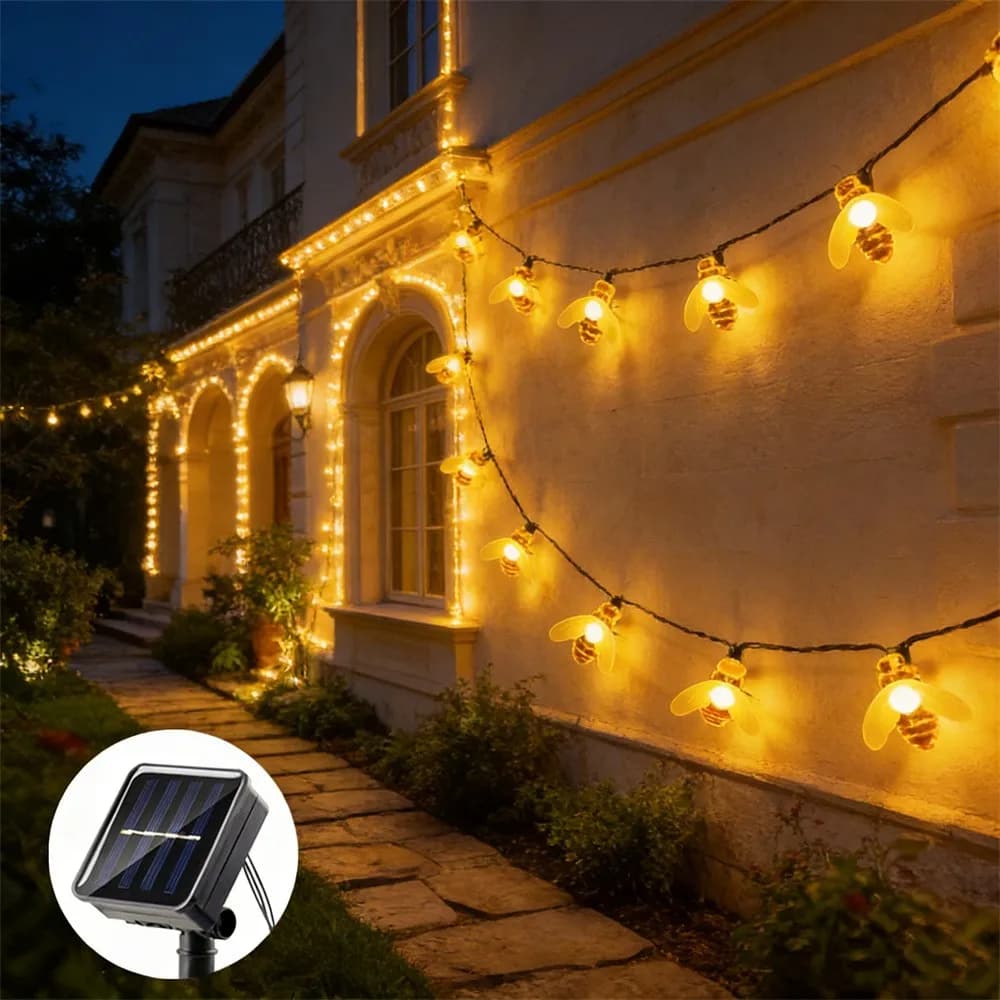 Luci Solari a LED a 8 Modalità, 5M/7M/12M, a Forma di Ape, Ghirlande Luminose per Giardino, Natale, Matrimoni, Decorazioni Festive, Pasqua