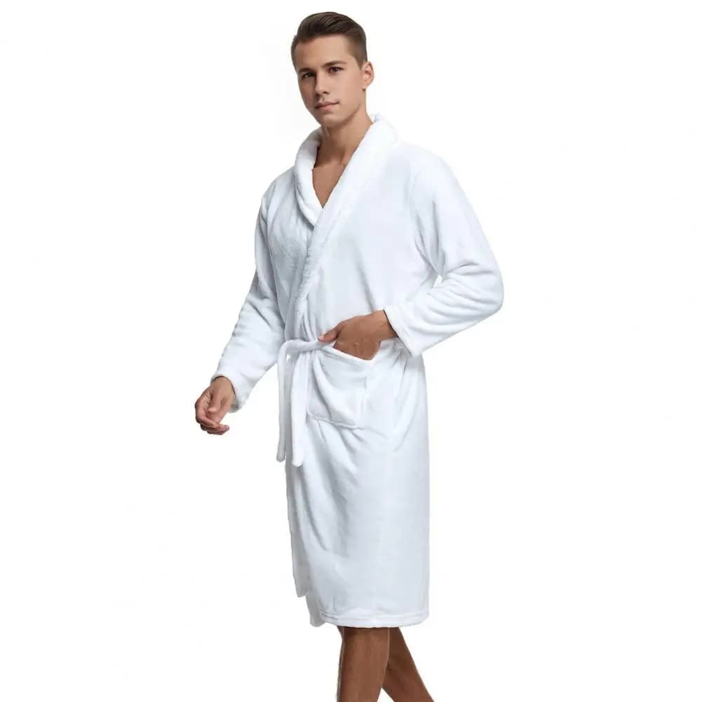 Knee dress cozy flannel night shirt with front pockets with laces for man knee bathrobe Lounge Sleepwear to relax