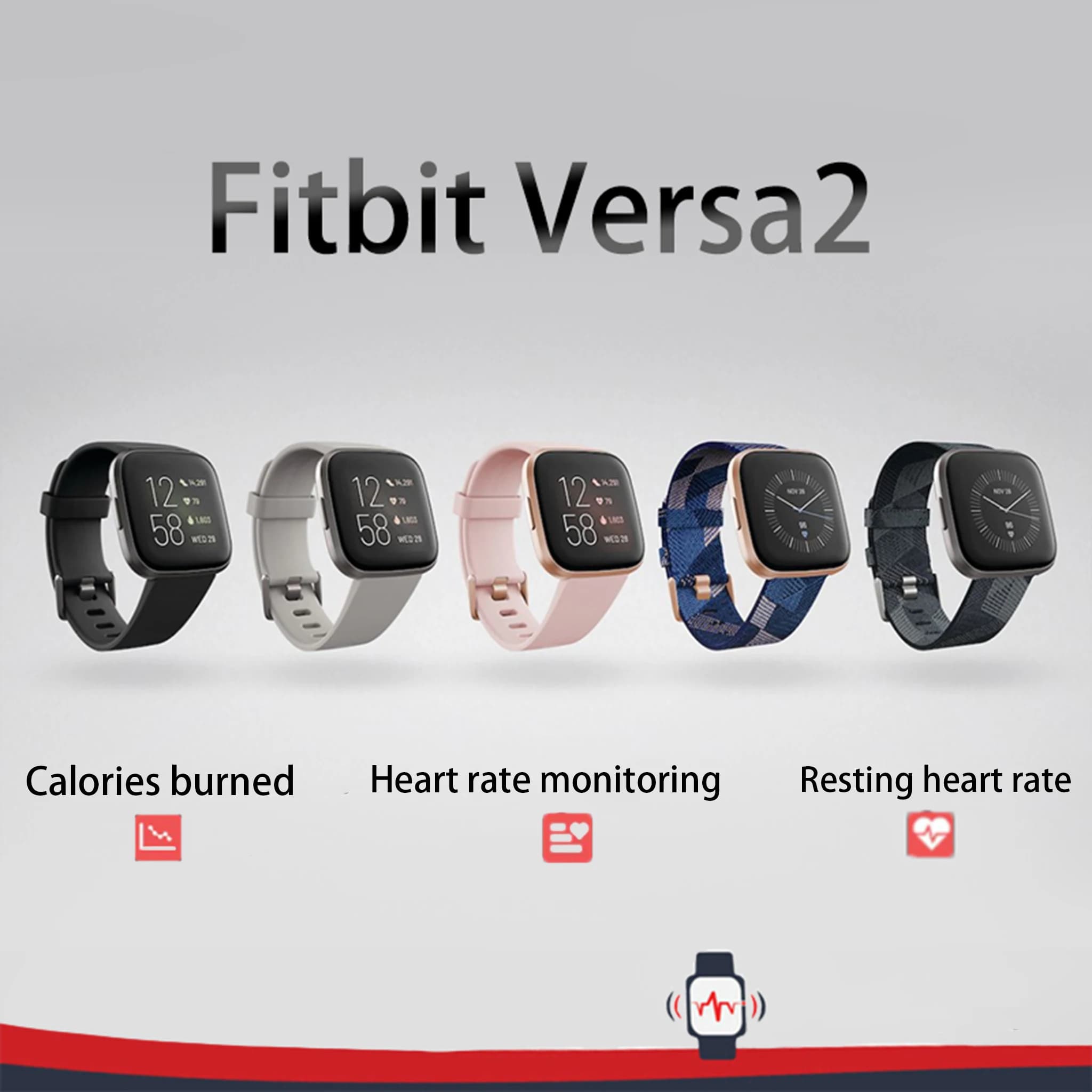 Fitbit Versa 2 Smartwatch per salute e fitness con frequenza cardiaca, musica, Alexa integrato, monitoraggio del sonno e del nuoto, nero/carbonio