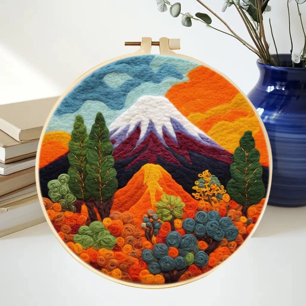 Volcano Needle Felt Starter Kits For Adults Diy Wool Felting Painting Beginners Kit Embroidery Frame Wool Needlework Crafts