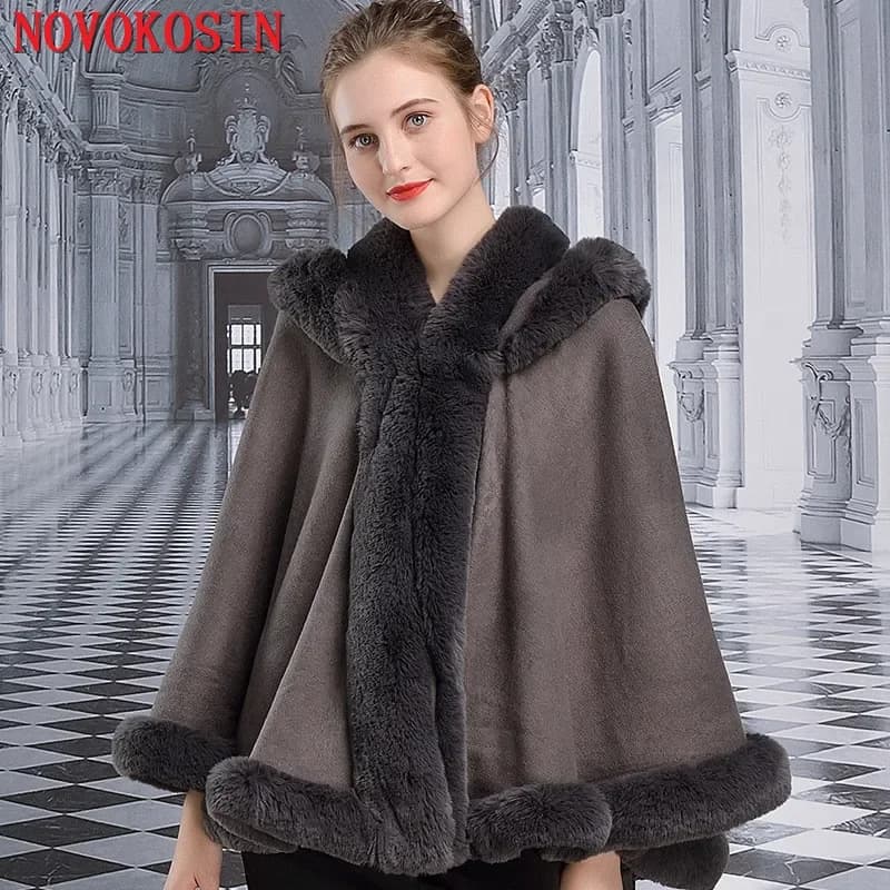 5 colori Poncho Donna Collo in pelliccia sintetica Cappotto invernale Mantello Spessore Bianco Nero Scialle caldo Mantello Grande pendolo Cardigan Cappotto allentato