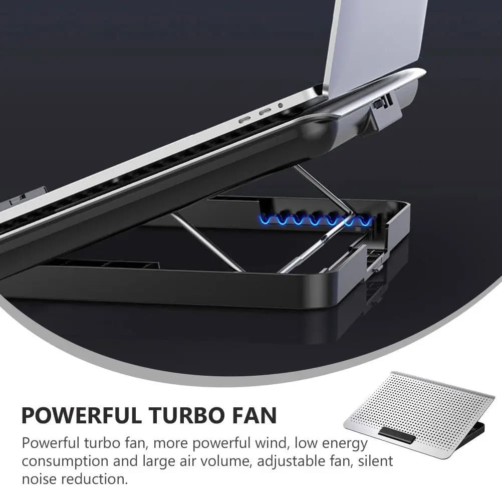 Supporto regolabile per laptop, 1 pezzo, in lega di alluminio, con ventola potente, silenziosa, a riduzione del rumore, compatibile con doppia USB
