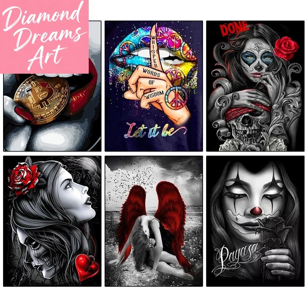 Quadro senza cornice, ricamo diamantato 5D fai da te, mosaico di diamanti a forma di teschio di donna, pittura a diamante personalizzata, punto croce con strass per decorazioni domestiche