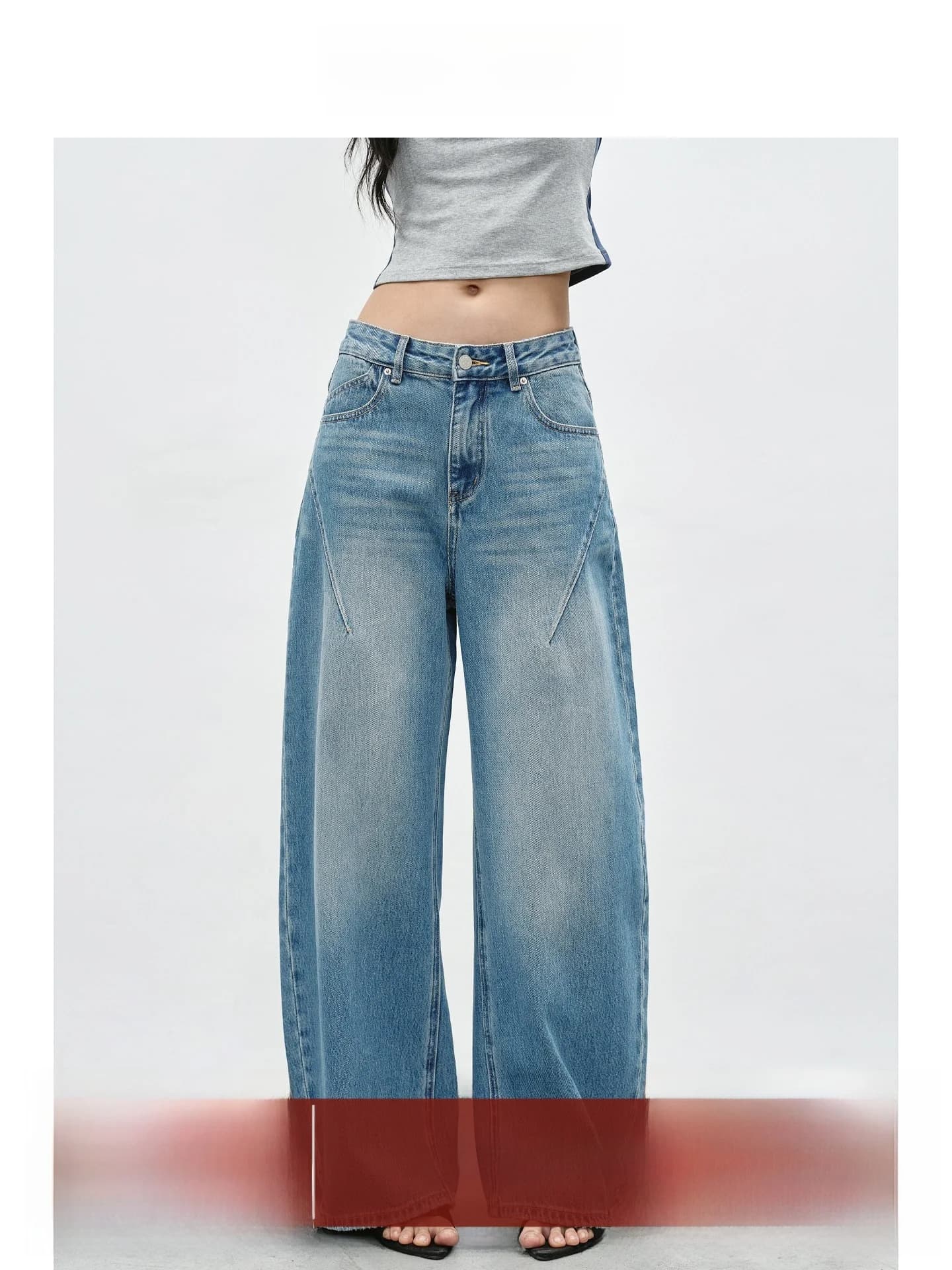 Jeans Denim a Vita Alta e Gamba Larga da Donna, Pantaloni Larghi a Banana Vintage, Pantaloni Casual a Vita Alta Elasticizzati Primavera