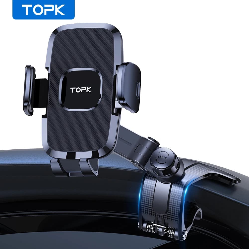 TOPK Supporto per telefono per auto Supporto per cruscotto Clip facile Supporto per telefono universale per auto per iPhone 15 14 Supporto per telefono per auto Samsung Xiaomi