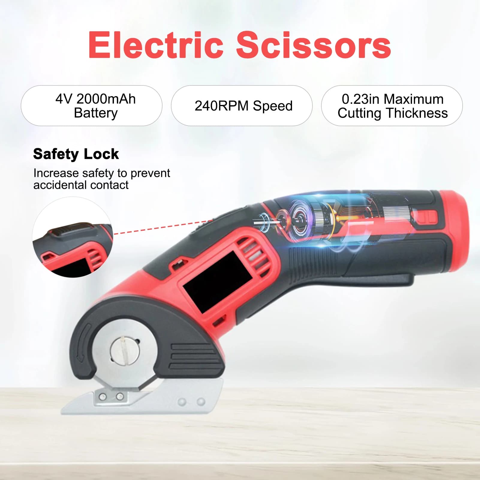 Cordless Electric Scissors 4V 2000mah Rechargeable Cutter with Safety Lock 240RPM for Cardboard Leather Paper Felt Fabric