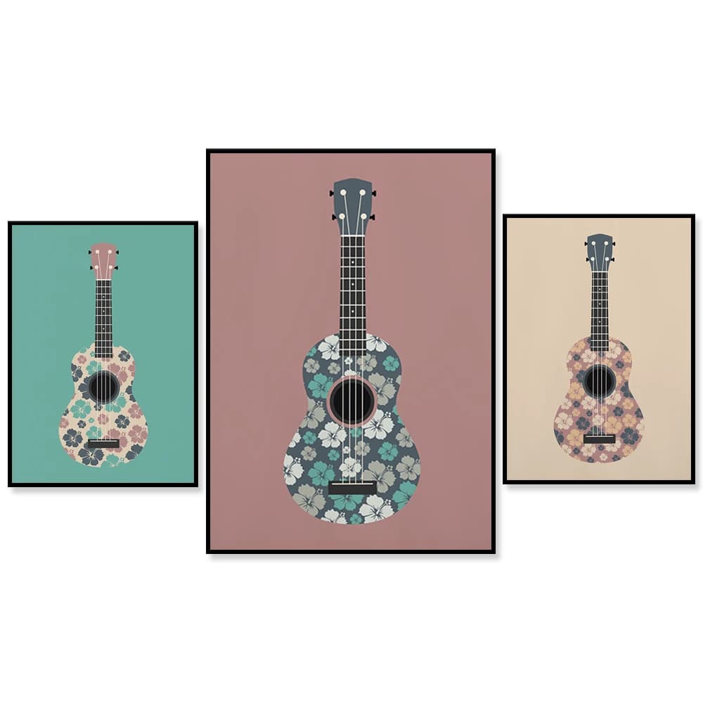 Stampa artistica di ukulele | Stampa dello strumento | Arte da parete stampabile | Stampa Hawaii | Stampa floreale