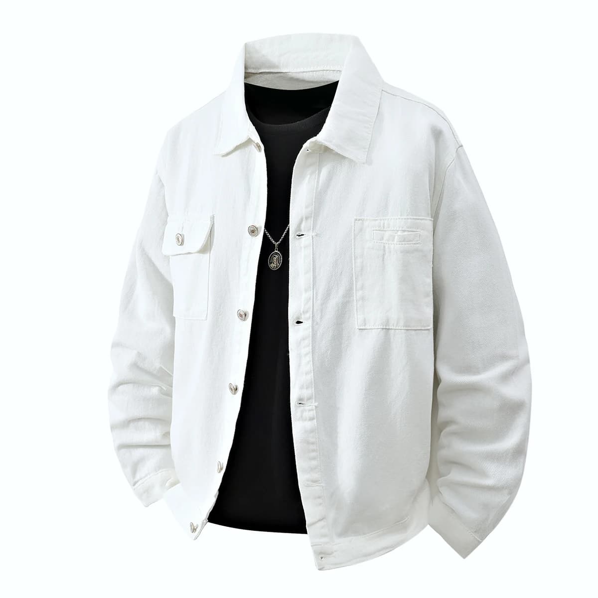 2026 Spring Denim Jackets Men Solid Color Turn Down Collar Single Breasted Cotton Fashion Jacket Mens Loose Casual Outerwear