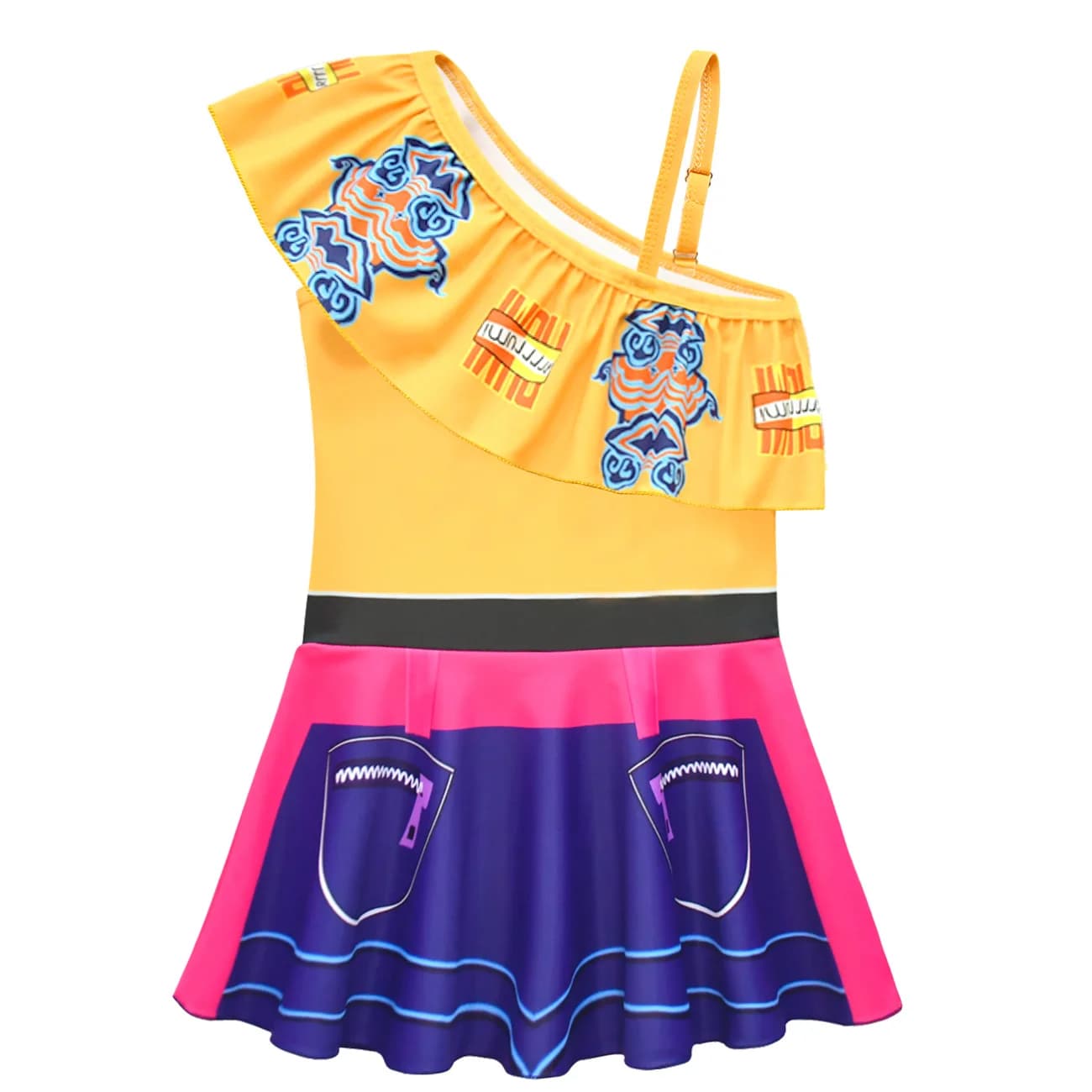 Set 2 Pezzi Costume da Bagno Intero Monospalla per Bambine con Cuffia Nuovo Costume Estivo per Bambini con Gonna 20689