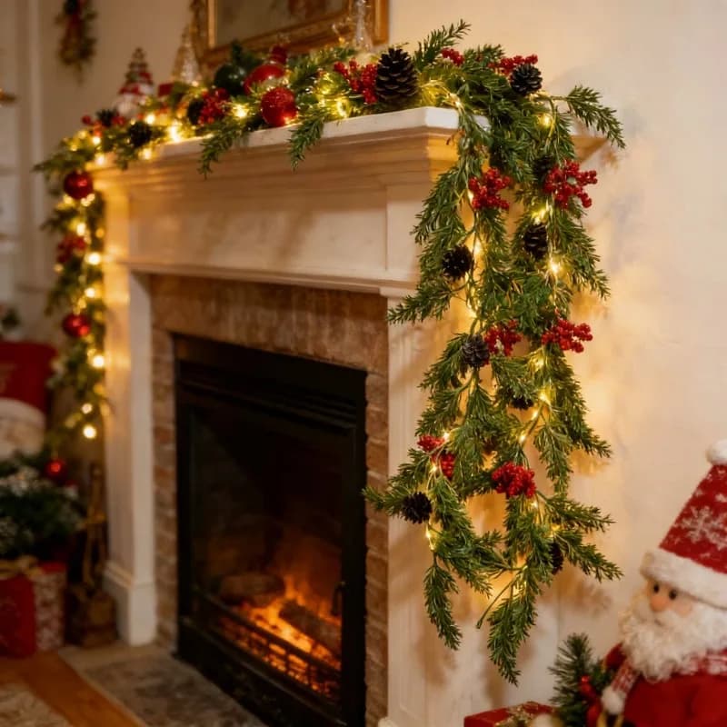 New Christmas Pine Needle Vine LED String Lights with Pine Cones Copper Wire Lights and Imitation Pine Branch Lights