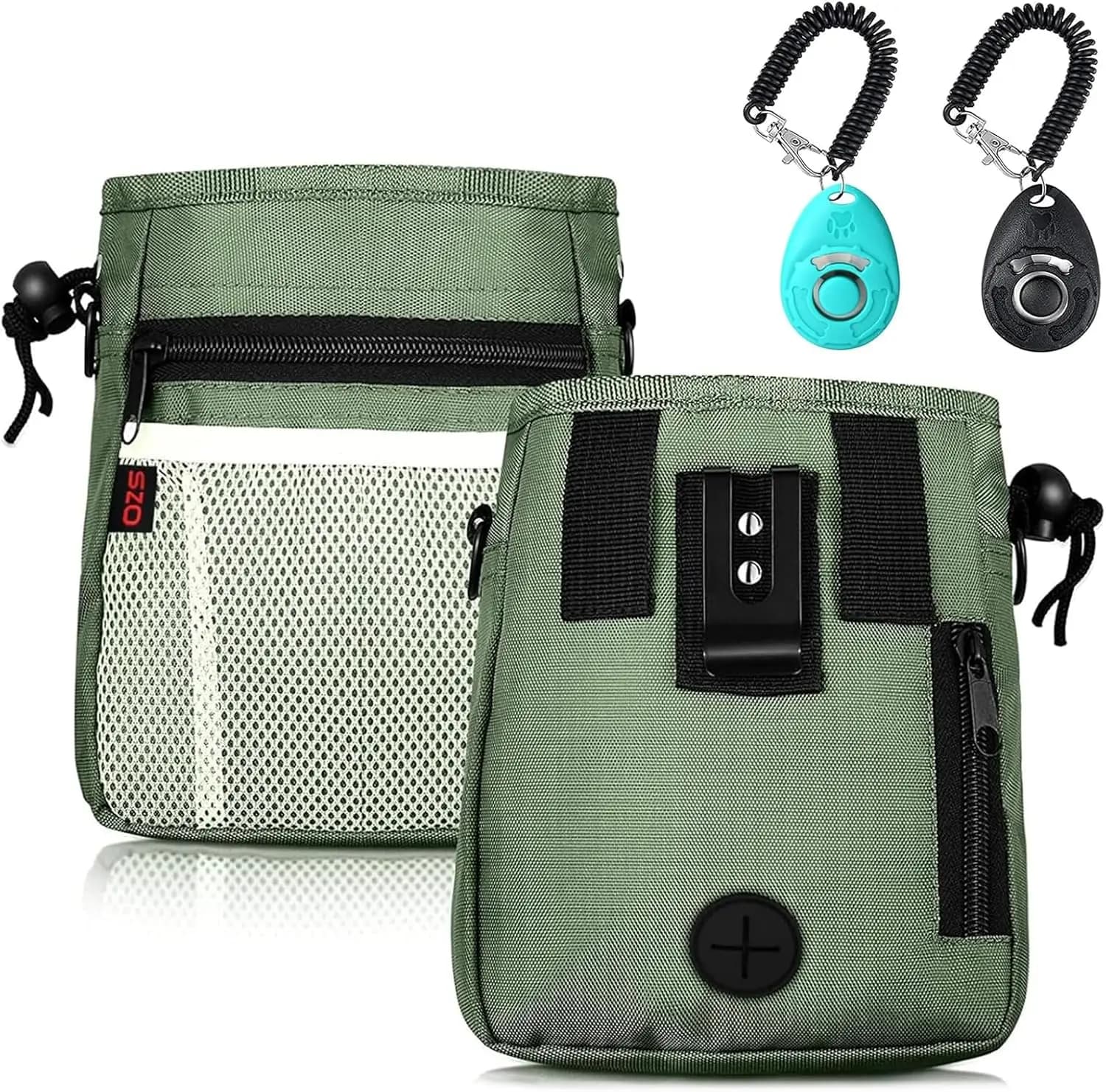 Borsa Porta Snack per Addestramento Cani con Clicker, 3 Modi di Indossare - Cintura a Tracolla in Verde Scuro