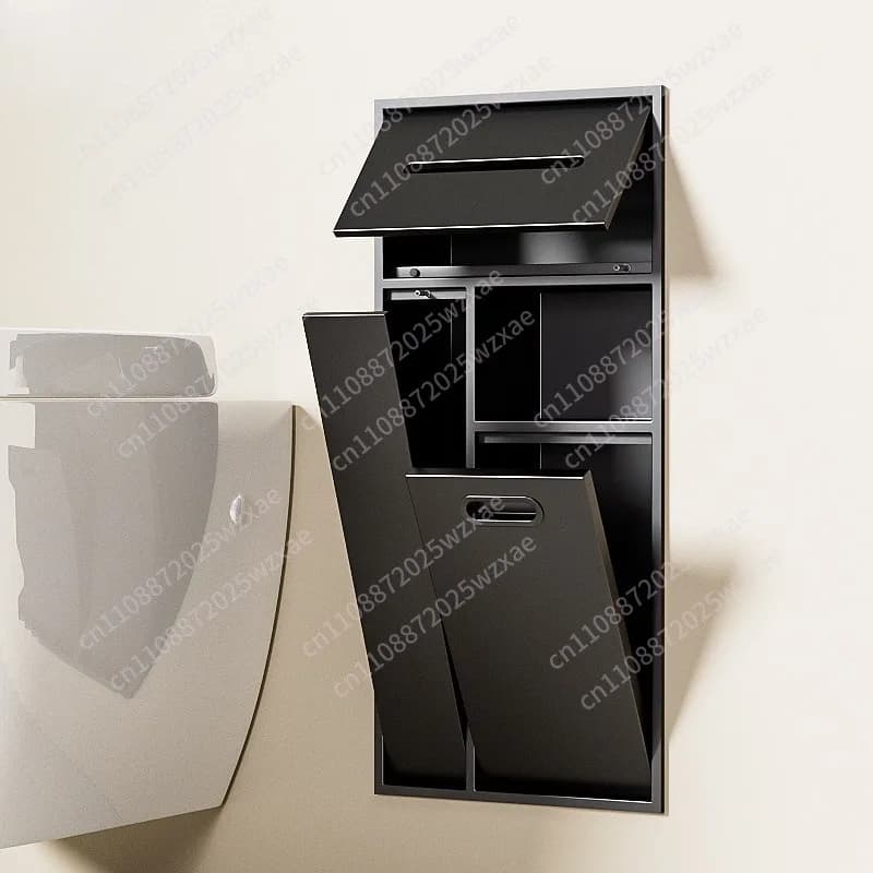 Mobiletto da incasso per WC in acciaio inossidabile, nicchia WC integrata, porta scopino WC, cestino multifunzione con ripiano