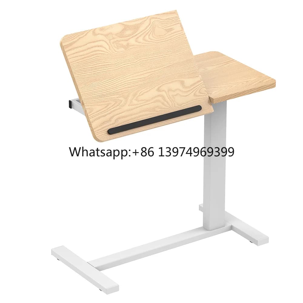 Hospital and Home Use Height Adjustable Table Pneumatic Mobile Laptop Computer Standing Desk Cart Overbed Table with Wheels