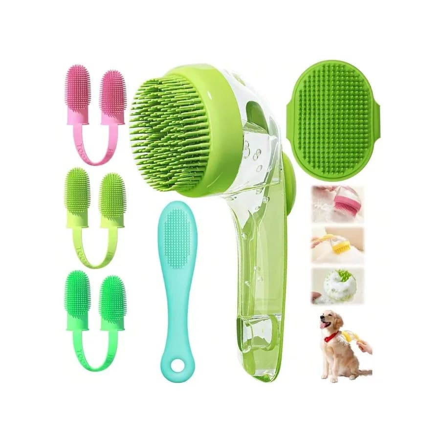 【Nuovo stile】Set di 6 spazzole da bagno per cani con dispenser di sapone - Kit spazzola per gatti e spazzolino per cani in silicone per il bagno degli animali domestici