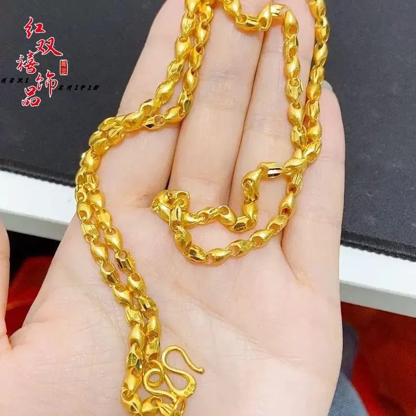 Luxurious 24K real gold necklace for men new Chinese style personalized fashion classic fashion melon seed chain 60cmau9999 gold