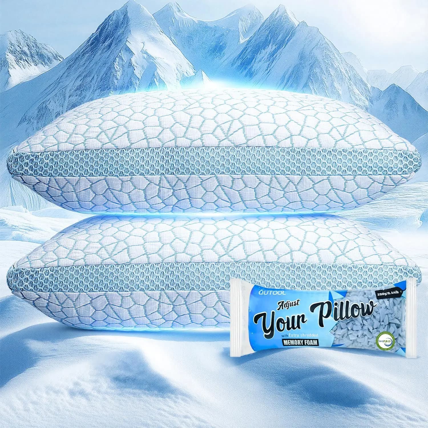 Double Sided Cooling Pillow for Hot Sleepers, Shredded Memory Foam King Size Set of 2, Adjustable Gel Pillow for Side Back