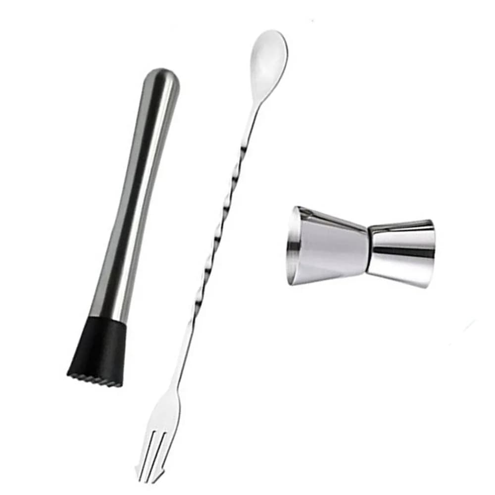 Practical Stainless Steel Bar Tool Set Double Sided Jigger Long Handle Spoon Cocktail Muddler Set Cocktail Shaker Set Home