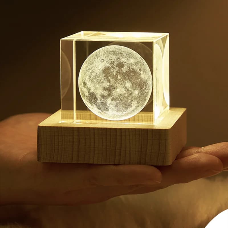 4cm inciso al Laser Moon Model Crystal 3D Glass Image scultura in miniatura cubo di cristallo per Souvenir Home Decor light