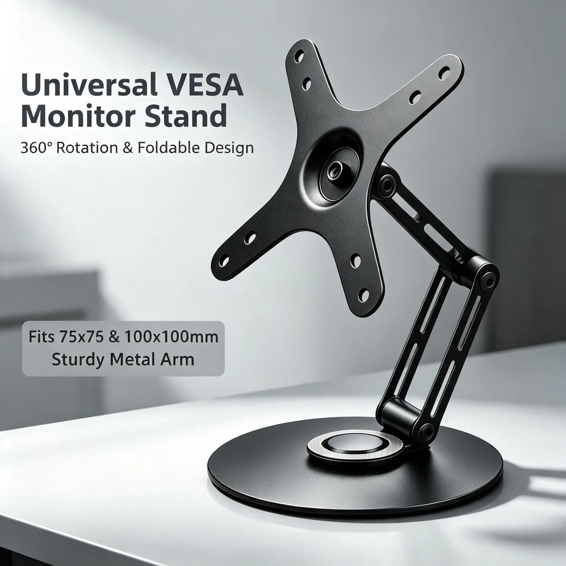 VESA Monitor Stand 100x100mm Rotating, Portable Screen Mount Desk Arm, Foldable Metal Holder For Laptop, CCTV Display Base