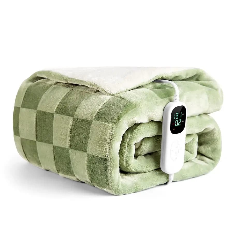 Coperta Elettrica Riscaldante a Quadri 50x60 Pollici, Morbida Coperta in Flanella con Riscaldamento Rapido, 6 Livelli di Calore e 2 Orari di Funzionamento