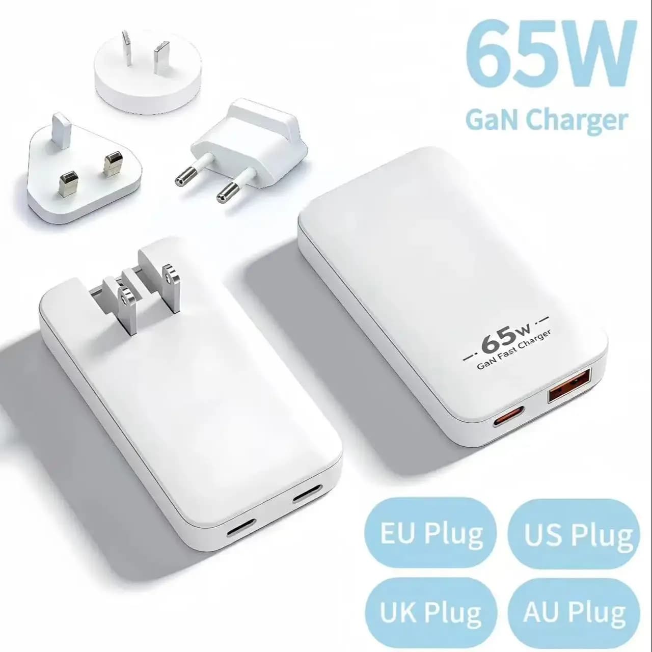 Caricatore da Muro USB C Piatto da 65W a 2 Porte, Caricatore GaN Ultra-Sottile con Spina Pieghevole per MacBook iPhone 16/15/14/13/12/11/Pro Max