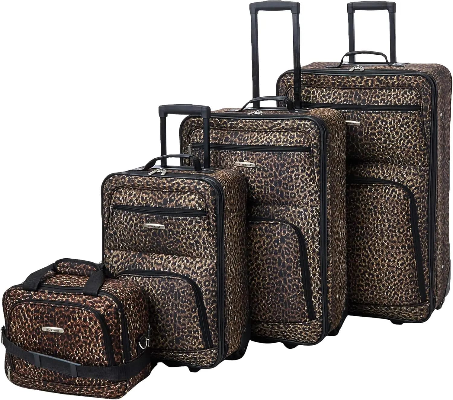 Set di 4 Valigie con Stampa Leopardata e Manico Telescopico, Misure 14/19/24/28 Pollici per Viaggi