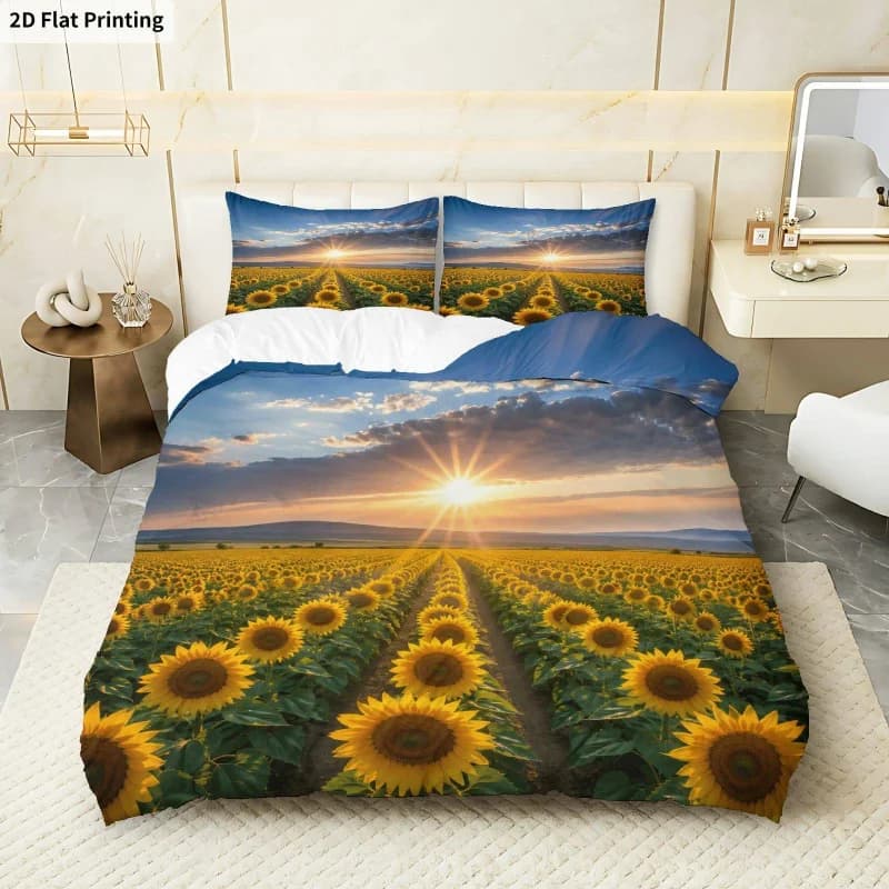 3PCS Duvet Cover, Sunflower Field Duvet Cover + 2 Pillowcases (Without Filler)