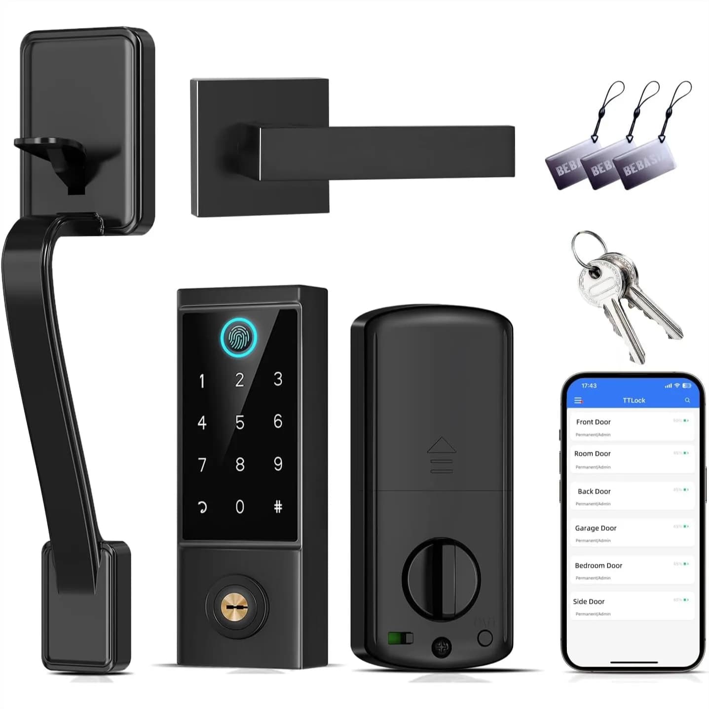 Serratura Intelligente con Impronta Digitale, Controllo APP, Chiusura Automatica, Ingresso Senza Chiave per Porta d'Ingresso, Schermo Touch Anti-Spia