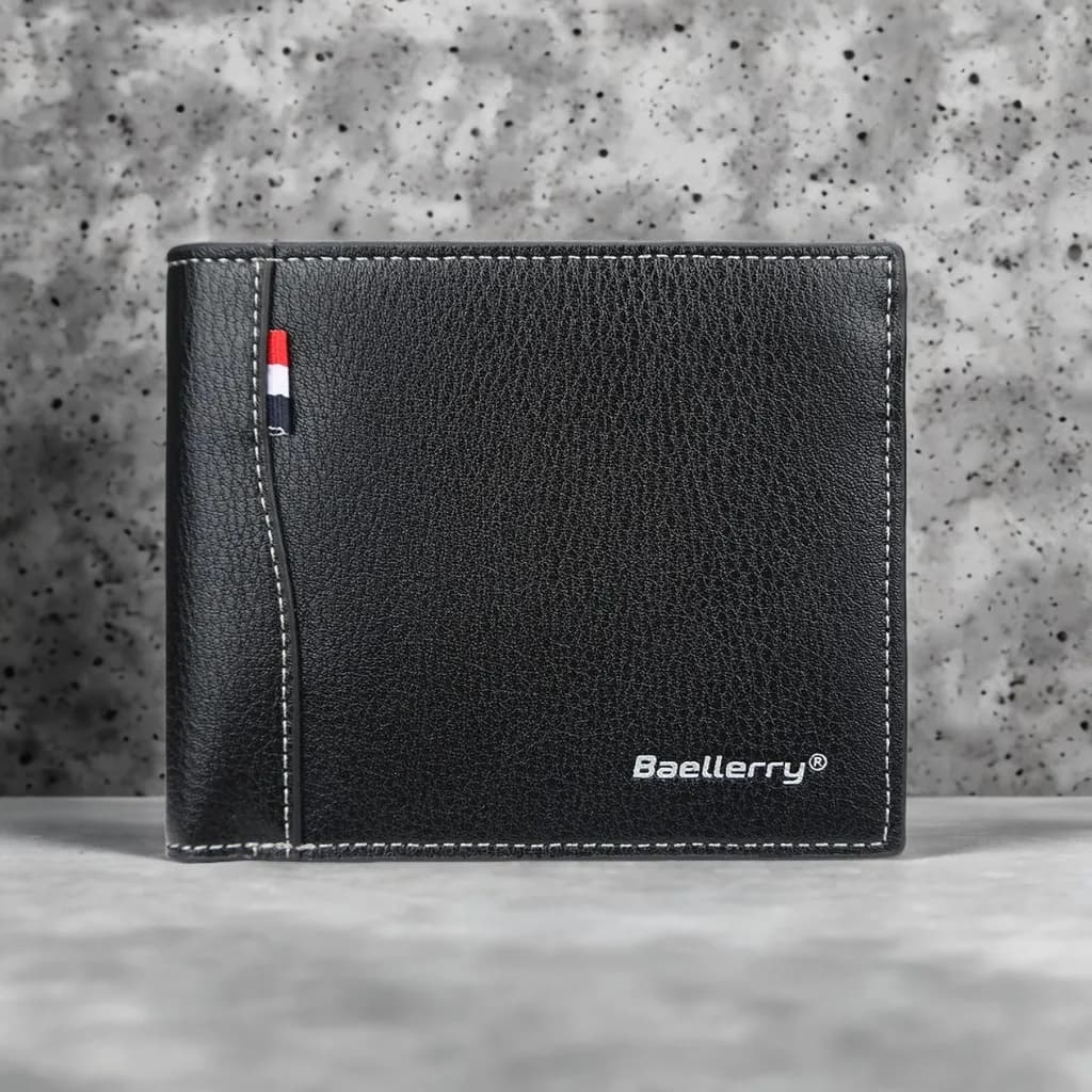 Portafoglio corto professionale da uomo in pelle PU - Design aziendale strutturato Baellerry | Tasca per contanti sicura RFID sottile e 10 porta carte