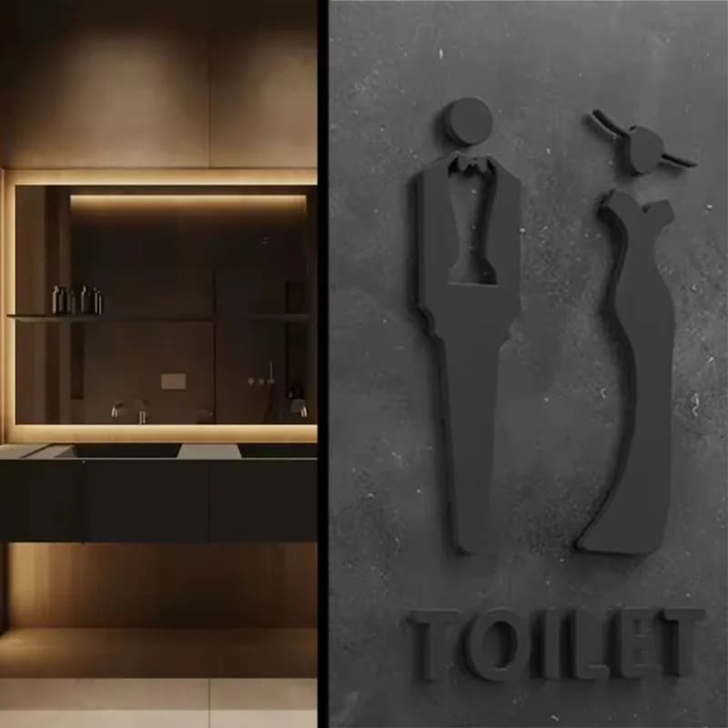 Acrylic 3D Arrow Toilet Sign Plate Elegant Wash Room Door Wall Label Sticker WC Bathroom Signage Board Art Home Bathroom Decor