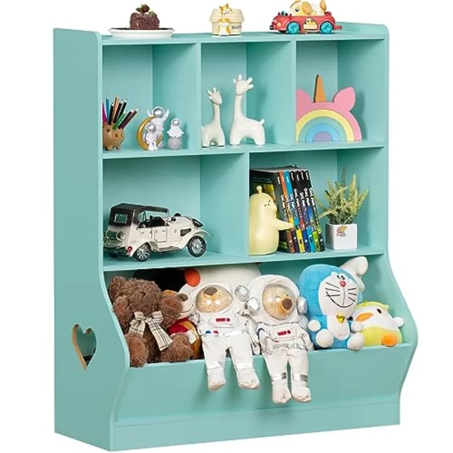 Organizzatore per Giocattoli a 3 Ripiani, Piccola Libreria e Scaffale Verde per Bambini, Armadio con 7 Scomparti per Giocattoli, Scaffale per Giocattoli per Sala Giochi e Camera da Letto