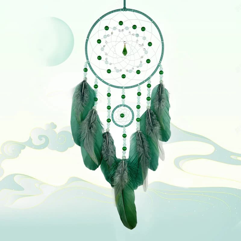 Dream Catcher Hanging Ornaments Hand-woven Green Feather Wind Chimes Bedroom Wall Decor Birthday Festival Gifts Home Accessories