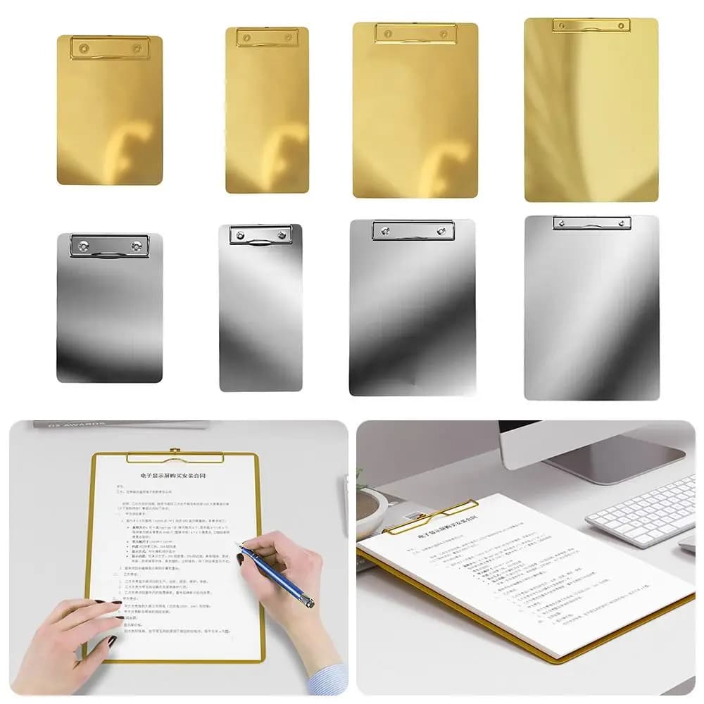 Cartella portadocumenti in acciaio inossidabile A4/A5, multifunzione, con blocco per appunti, oro/argento, per scuola e ufficio