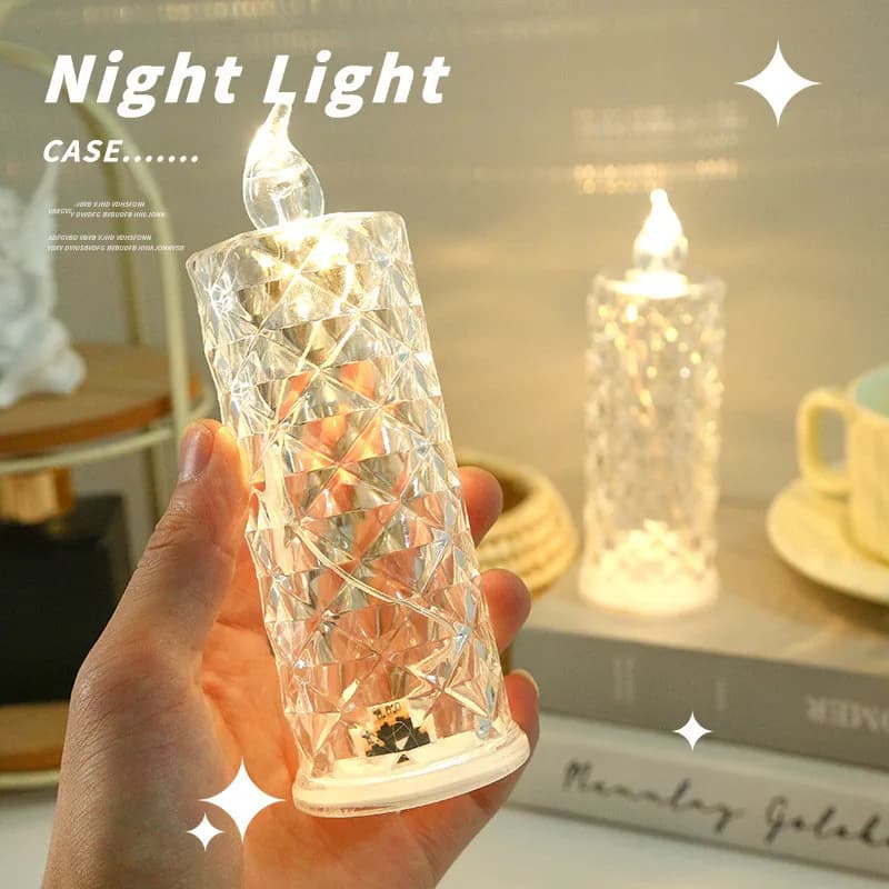 Lampada a candela a LED con proiezione di cristalli - Luce notturna dall'atmosfera romantica per camera da letto, matrimoni, feste e decorazioni natalizie