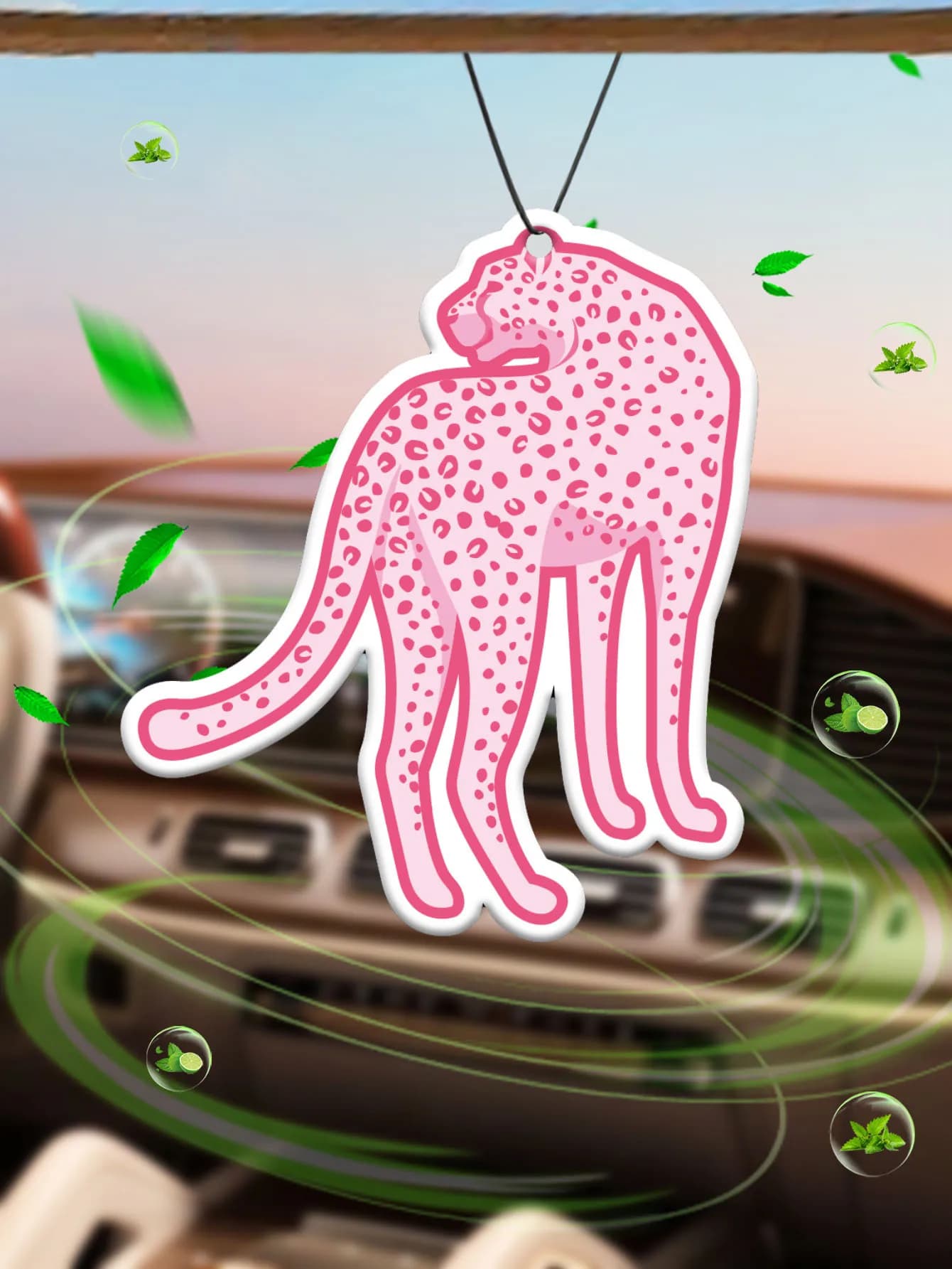 Deodorant for car leopard ghepardo pink style boemo years 2000, deodorant for wardrobe, perfume, decoration mirror retrovisore, car accessories, interior pendant, natural fragrance to purify the air, envelope for toilet of anime cartoons, ornament to hang to the bedside table