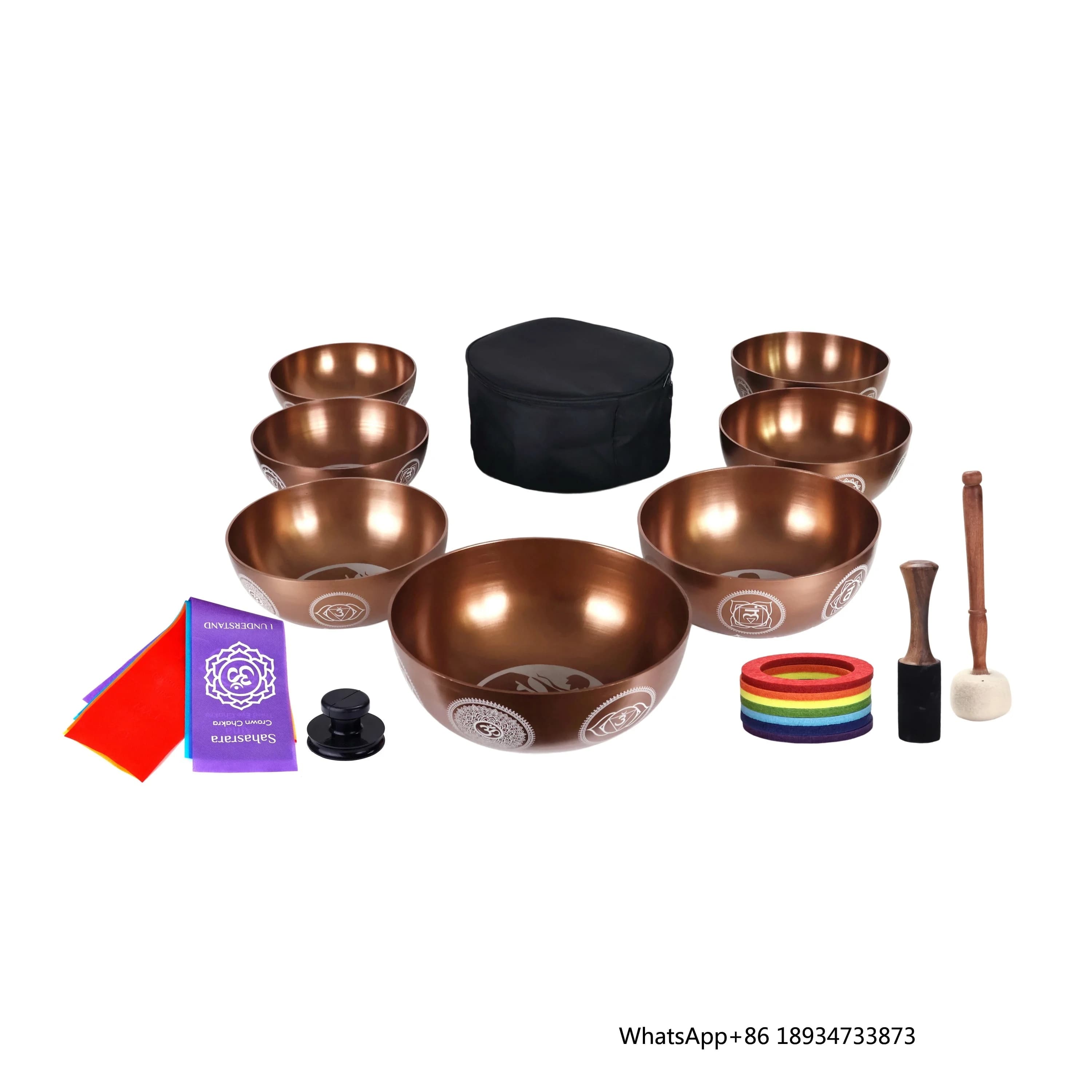 Campane tibetane Set completo di chakra Colore rame della terapia di frequenza Schumann per il bagno curativo del suono Ideale per la meditazione Yoga
