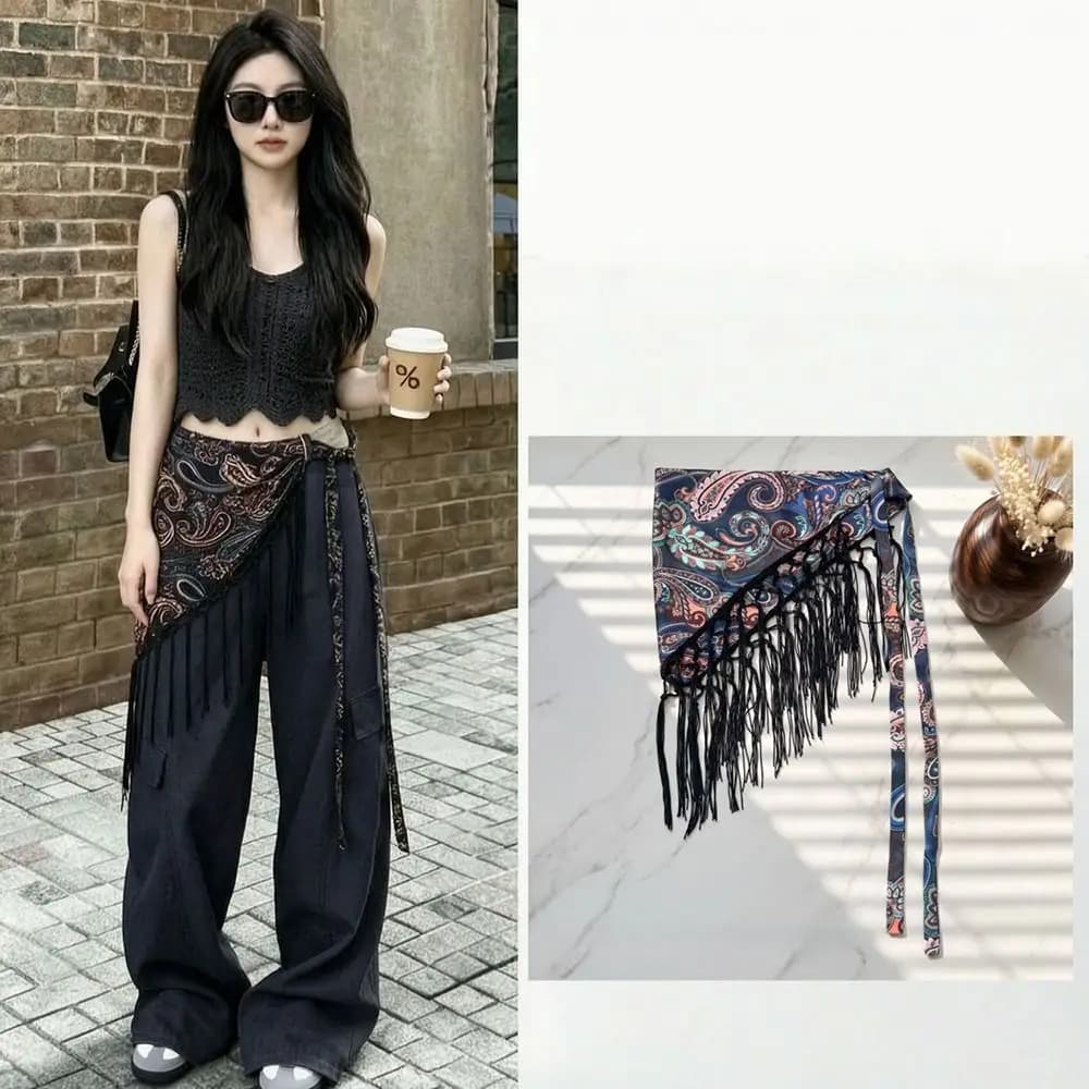Fashion Tassels Fringe Waist Belt Embroidery Exquisite Dance Hip Scarf Retro Ethnic Triangle Waistband Dress Jeans Decor